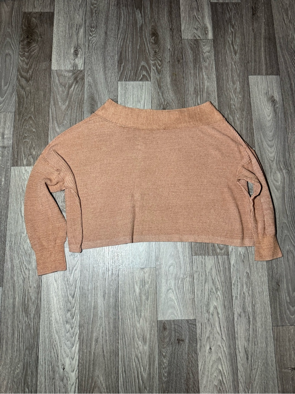 Free People Womens Peach Oversized Boxy Cropped Sweater Boat Neck Ribbed